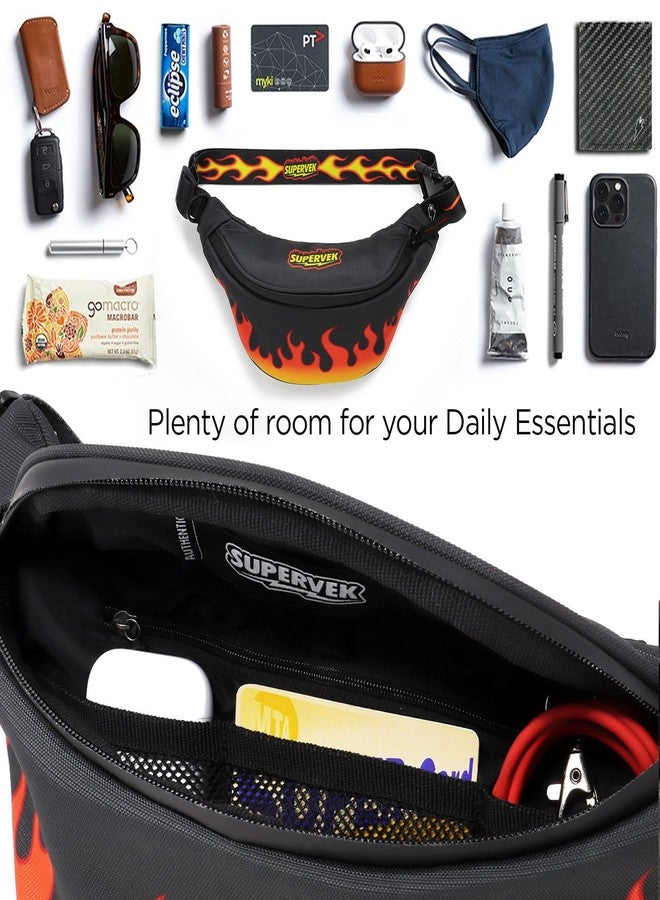 SUPERVEK Waist Bag for Men Women - Cross Body Shoulder Bags for Man Woman - Small Side Bag with Waterproof Zipper - Travel Hiking Hip Fanny Pack - Stylish Mini Chest Belt Bag Pouch - Lit Fire - Image 2